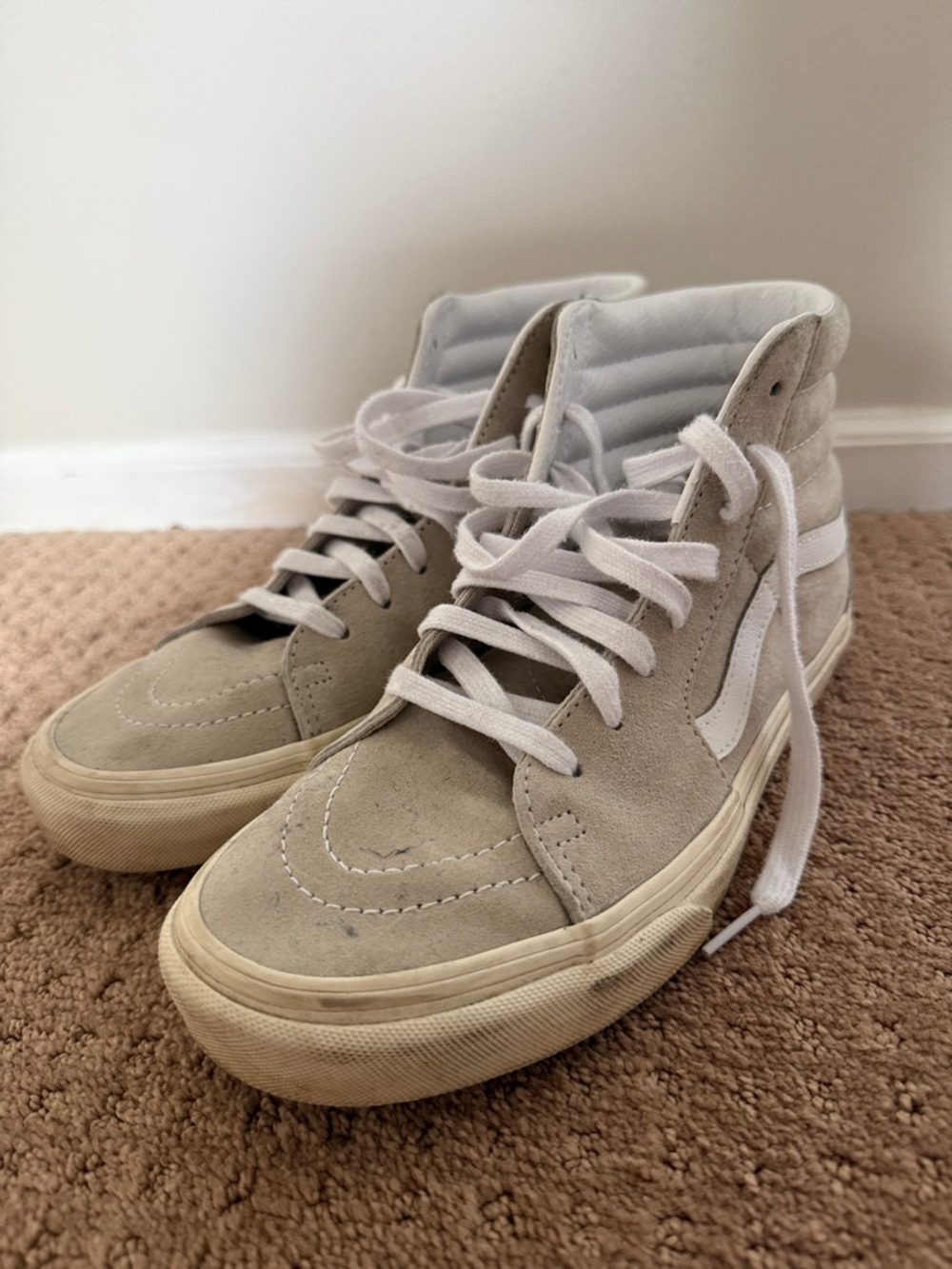 Vans High-Top Suede Sneakers in Light Beige with White Accents